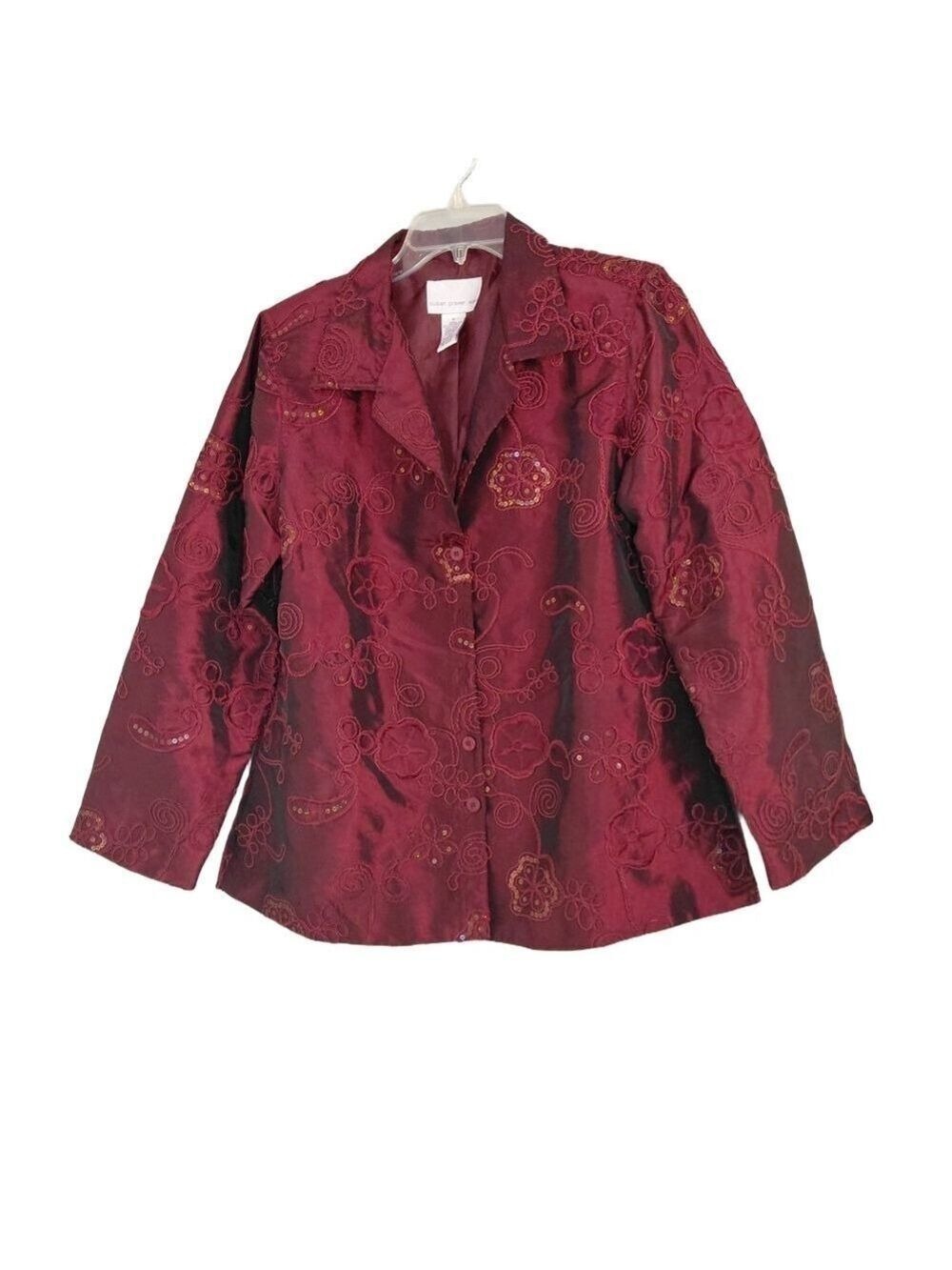 Susan Graver Style Burgundy Embroidered Jacket & Velvet Tank Set Size Medium - Picture 2 of 9